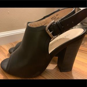 Black heeled mules